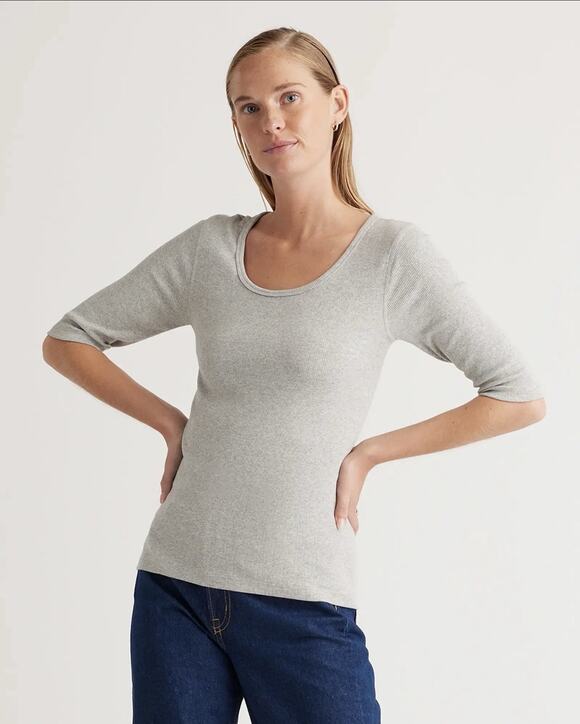 Quince Tops - NWOT Quince Organic Cotton Micro-Rib Elbow Sleeve Tee XS Heather Grey Minimalist